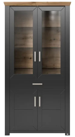 set one by Musterring Vitrine YORK 18 105x207 cm anthrazit /Eiche Artisan