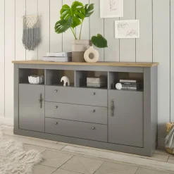 Sideboard CHAMBORD 198 x 104 x 44 cm hellgrau/braun