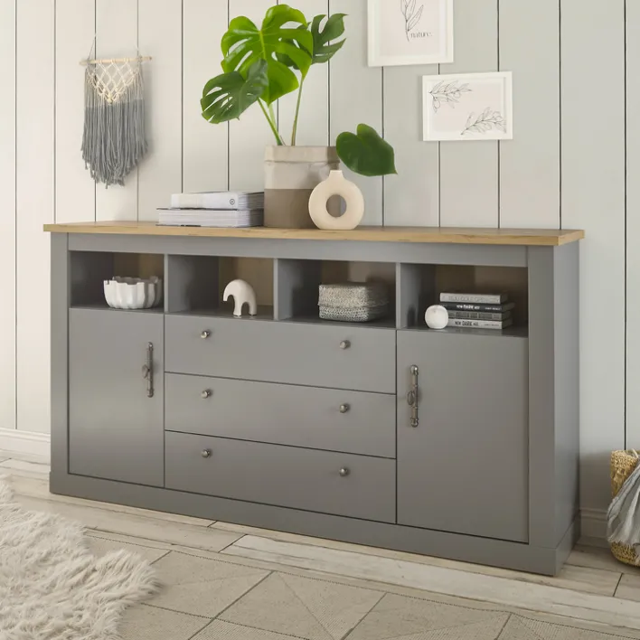 Sideboard CHAMBORD 198 x 104 x 44 cm hellgrau/braun