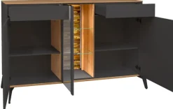 Sideboard COMO 159 x 90 cm Anthrazit matt Lack/Asteiche-Dekor