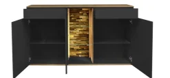 Sideboard COMO 159 x 90 cm Anthrazit matt Lack/Asteiche-Dekor