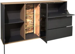 Sideboard COMO 169 x 90 cm Anthrazit matt Lack/Asteiche-Dekor