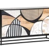 Sideboard DAKOTA Mango massiv Metall 75 x 140 x 40 cm pulverbeschichtet Frontabsetzung Mango natur/weiß/weiß-schwarz gestreift/Wiener Geflecht/Korpus Mango schwarz gebeizt/lackiert