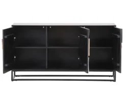 Sideboard DAKOTA Mango massiv Metall 75 x 140 x 40 cm pulverbeschichtet Frontabsetzung Mango natur/weiß/weiß-schwarz gestreift/Wiener Geflecht/Korpus Mango schwarz gebeizt/lackiert