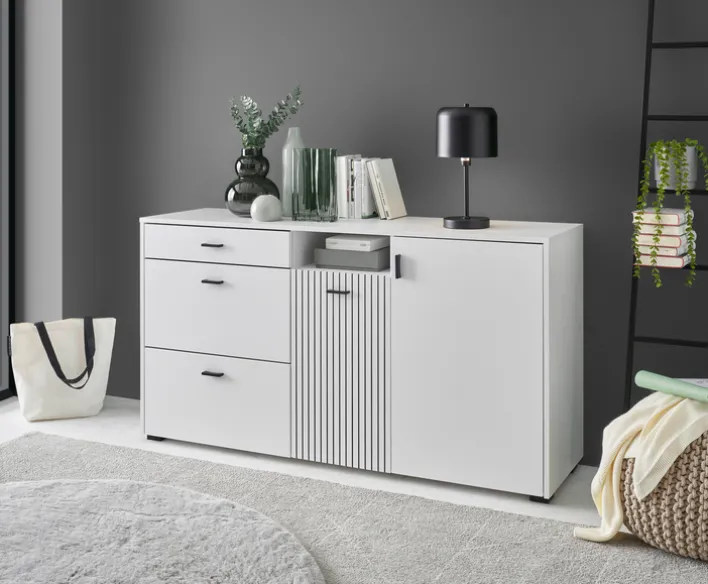 Sideboard HUDSON 150 x 80 cm weiß/weiß-schwarz