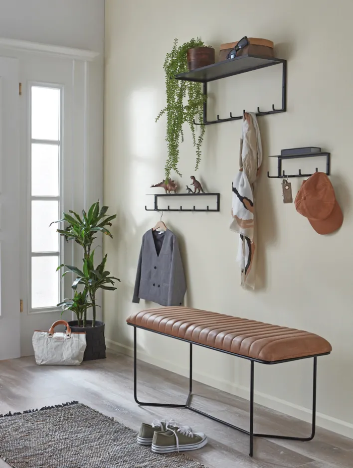 Sitzbank 100 x 48 cm Lederbezug braun/schwarz