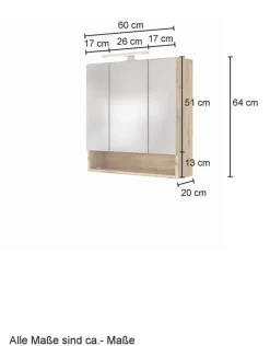 Spiegelschrank LIVORNO 60 x 64 cm Wotan Eiche