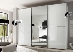 STAUD Kleiderschrank SINFONIE PLUS VIII 280 cm Alpinweiß/ Alpinweißglas/ Spiegel mittig