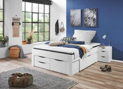 Stauraumbett mit Bettschubkasten 140 x 200 cm weiß