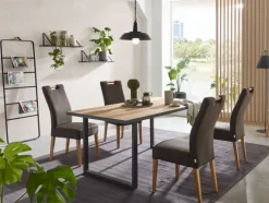 Stuhl SIANI Eiche 2er Set natur Stoffbezug dunkelbraun