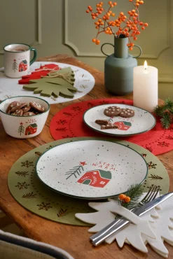 Teller MERRY CHRISTMAS Steingut Ø 26 cm Weiß/Mehrfarbig