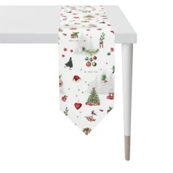 Tischband CHRISTMAS ALL OVER 32x175cm weiß-rot
