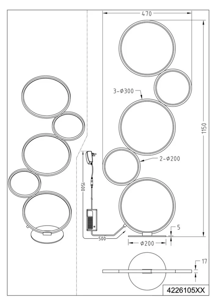 TRIO LED Stehlampe RONDO 115 cm schwarz