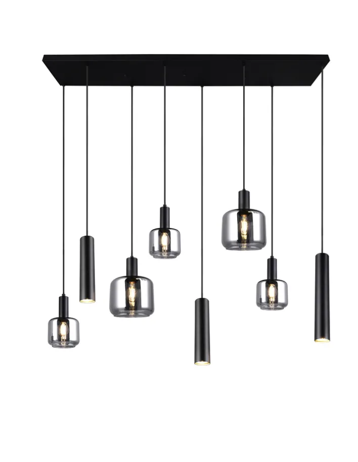 TRIO Retrofit Balkenpendel MATARO 8-flg schwarz /smoke
