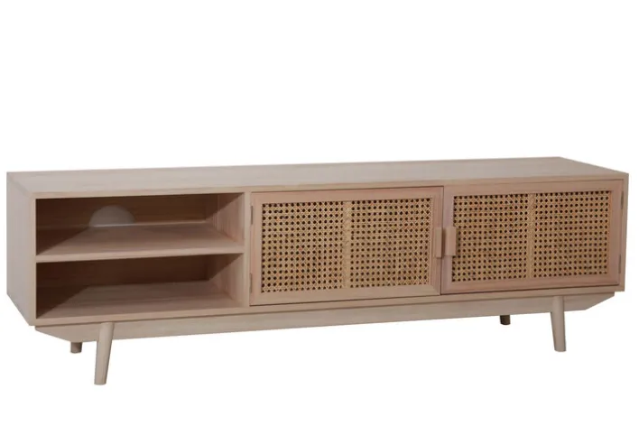 TV-Lowboard 150 x 45 cm Braun/ Rattan