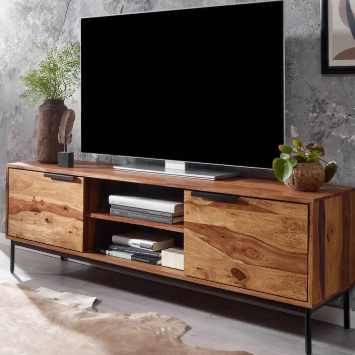 TV-Lowboard 147 x 51 cm Schwarz/ Sheesham massiv