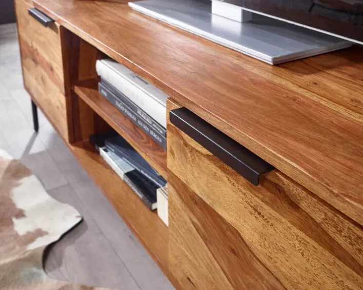 TV-Lowboard 147 x 51 cm Schwarz/ Sheesham massiv