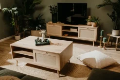 TV-Lowboard BALI 150 x 52 cm Sonoma Eiche/ Rafia Geflecht