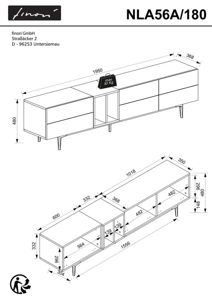 TV-Lowboard NOLA 195 x 48 cm Artisan Oak/ schwarz