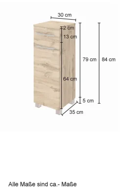 Unterschrank LIVORNO 30 x 64 cm Wotan Eiche/ Weiß matt