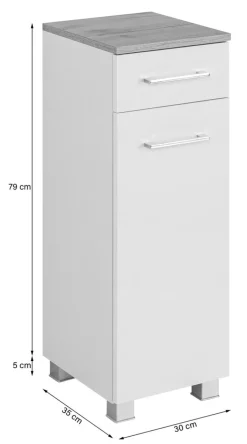 Unterschrank PARIS 30 x 64 cm Weiß/ Wotan Eiche