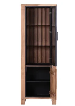 Vitrine AKAZIO, Akazie massiv, 65 x 44 x 180 cm Braun/Schwarz