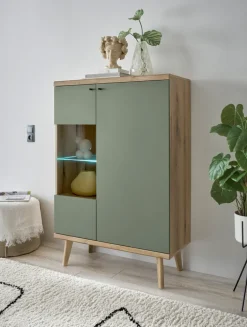Vitrine ALVA 90 x 134 cm salbeifarbig/braun
