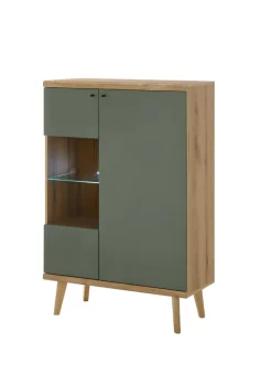 Vitrine ALVA 90 x 134 cm salbeifarbig/braun