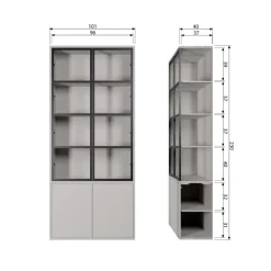 Vitrine BASIC 101 x 230 cm nebelgrau/schwarz