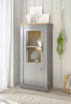 Vitrine CHAMBORD 68 x 142 cm hellgrau/braun