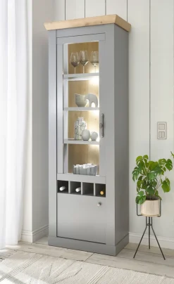 Vitrine CHAMBORD 71 x 201 cm hellgrau/braun