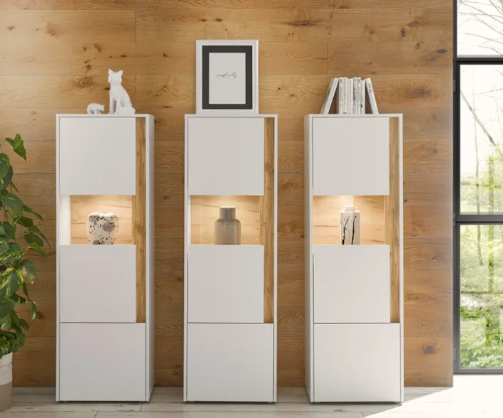 Vitrine CITY 50 x 157 cm weiß/braun