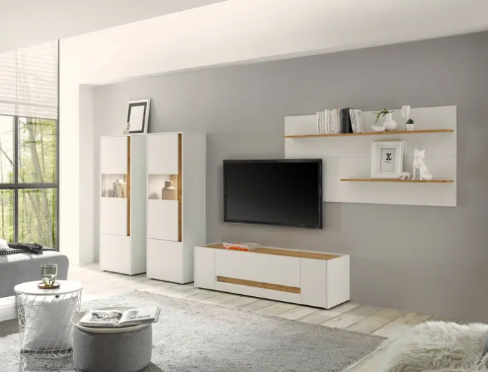 Vitrine CITY 50 x 157 cm weiß/braun