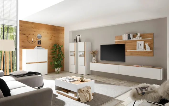 Vitrine CITY 50 x 157 cm weiß/braun