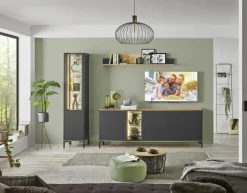 Vitrine COMO 42x180 cm Anthrazit matt Lack/Asteiche-Dekor