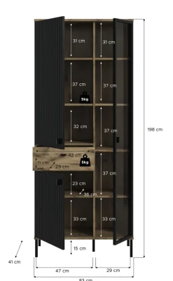 Vitrine Lou 198 x 83 x 41 cm Nox Oak Nachbildung Braun/Schwarz