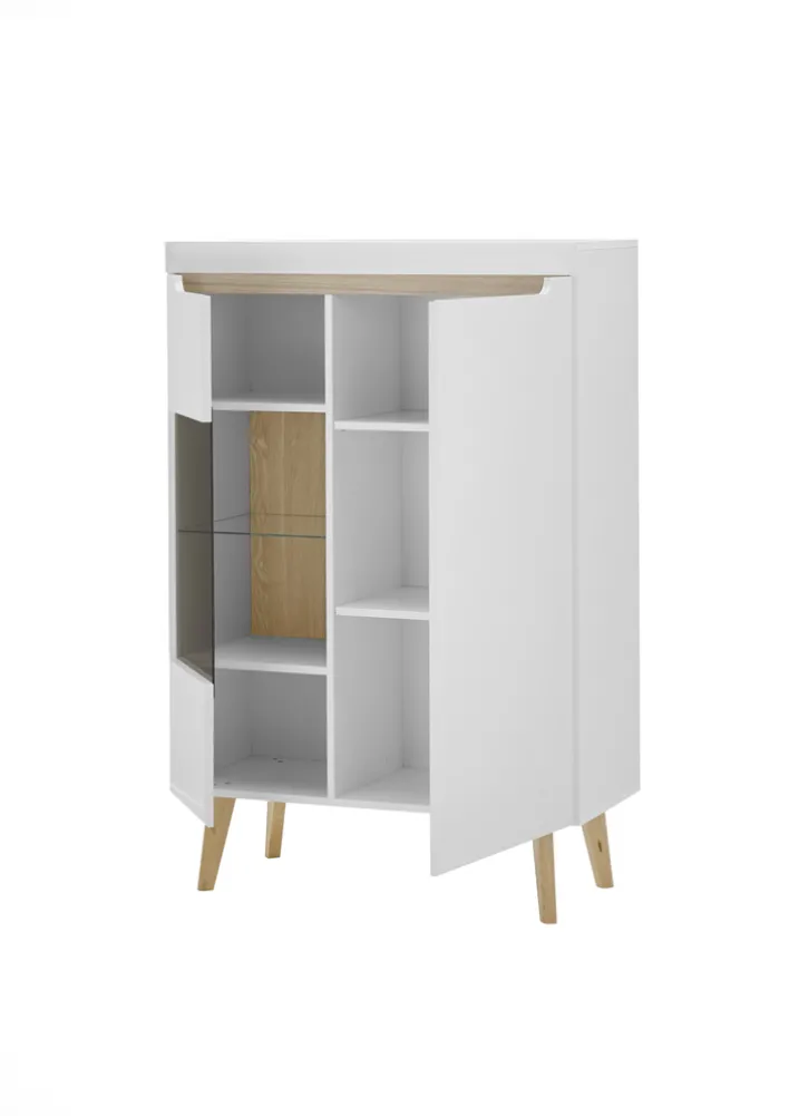 Vitrine SVANTE TORGE 90 x 134 cm Weiß matt/Braun