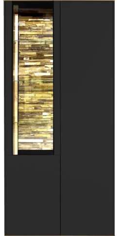 Vitrinenschrank COMO 81 x 180 cm Anthrazit matt Lack/Asteiche-Dekor