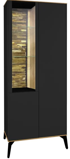 Vitrinenschrank COMO 81 x 180 cm Anthrazit matt Lack/Asteiche-Dekor