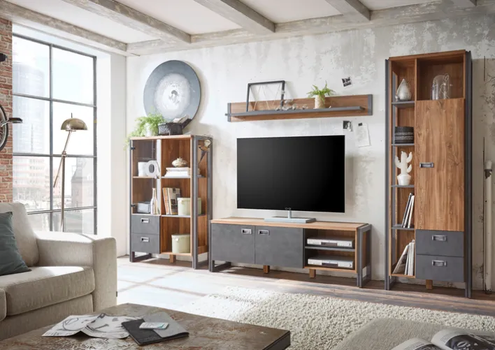 Vitrinenschrank DETROIT 90 x 140 cm braun/anthrazit