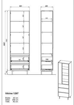 Vitrinenschrank EMMA 84 x 206 cm Castello-Eiche-Dekor beige/schwarz