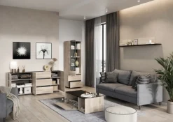 Vitrinenschrank EMMA 84 x 206 cm Castello-Eiche-Dekor beige/schwarz