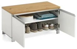 VOSS Garderobenbank SALEA 84 x 45 cm Lack weiß/Balkeneiche