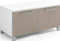 VOSS Garderobenbank SANTINA 84 x 45 x 40 cm Lack weiß/Glas taupe