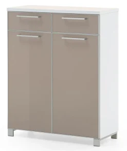 VOSS Schuhkommode SANTINA 108 x 84 cm Lack weiß/ Glas taupe
