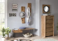 Wandgarderobe 99 x 22,5 cm Akazie mit Baumkante natur
