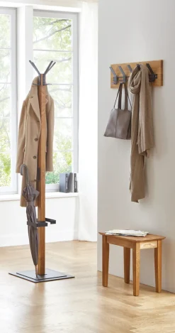 Wandgarderobe 60 x 20 cm Eiche Massivholz/schwarz