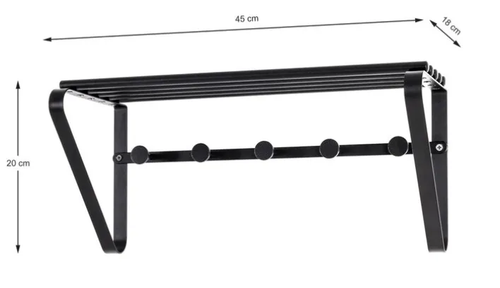 Wandgarderobe 45 x 20 cm Schwarz