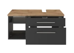 Waschbeckenunterschrank DAVOS rechts 90 x 41 cm Graphit matt/ Wotan Eiche