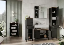 Waschbeckenunterschrank YONKERS 80 x 59 cm Graphit/ Navarra Eiche